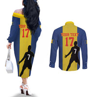 Custom Portugal Maderia Football Couples Matching Off The Shoulder Long Sleeve Dress and Long Sleeve Button Shirt Sporty Style