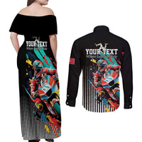 Personalized Isle of Man TT Couples Matching Off Shoulder Maxi Dress and Long Sleeve Button Shirt Motorcycle Racing