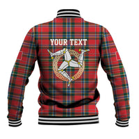 Personalized Isle of Man Triskelion Baseball Jacket Celtic Knots with Red Tartan