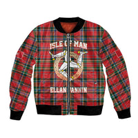 Personalized Isle of Man Triskelion Bomber Jacket Celtic Knots with Red Tartan