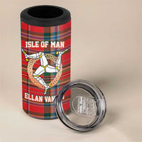 Personalized Isle of Man Triskelion 4 in 1 Can Cooler Tumbler Celtic Knots with Red Tartan