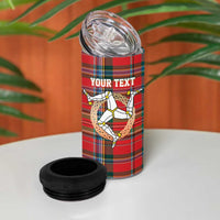 Personalized Isle of Man Triskelion 4 in 1 Can Cooler Tumbler Celtic Knots with Red Tartan