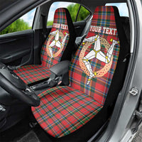 Personalized Isle of Man Triskelion Car Seat Cover Celtic Knots with Red Tartan
