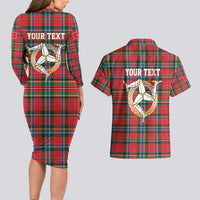Personalized Isle of Man Triskelion Couples Matching Long Sleeve Bodycon Dress and Hawaiian Shirt Celtic Knots with Red Tartan