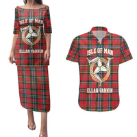 Personalized Isle of Man Triskelion Couples Matching Puletasi and Hawaiian Shirt Celtic Knots with Red Tartan