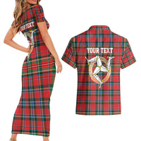 Personalized Isle of Man Triskelion Couples Matching Short Sleeve Bodycon Dress and Hawaiian Shirt Celtic Knots with Red Tartan