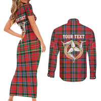 Personalized Isle of Man Triskelion Couples Matching Short Sleeve Bodycon Dress and Long Sleeve Button Shirt Celtic Knots with Red Tartan