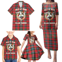 Personalized Isle of Man Triskelion Family Matching Puletasi and Hawaiian Shirt Celtic Knots with Red Tartan