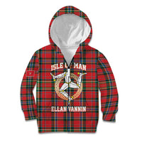 Personalized Isle of Man Triskelion Kid Hoodie Celtic Knots with Red Tartan