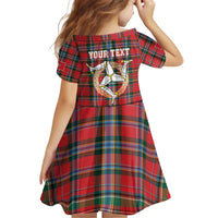 Personalized Isle of Man Triskelion Kid Short Sleeve Dress Celtic Knots with Red Tartan
