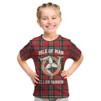 Personalized Isle of Man Triskelion Kid T Shirt Celtic Knots with Red Tartan