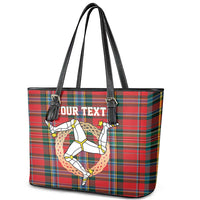 Personalized Isle of Man Triskelion Leather Tote Bag Celtic Knots with Red Tartan