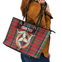 Personalized Isle of Man Triskelion Leather Tote Bag Celtic Knots with Red Tartan