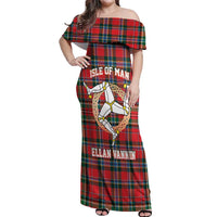 Personalized Isle of Man Triskelion Off Shoulder Maxi Dress Celtic Knots with Red Tartan