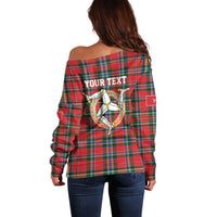 Personalized Isle of Man Triskelion Off Shoulder Sweater Celtic Knots with Red Tartan
