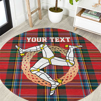 Personalized Isle of Man Triskelion Round Carpet Celtic Knots with Red Tartan