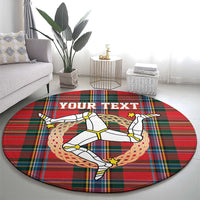 Personalized Isle of Man Triskelion Round Carpet Celtic Knots with Red Tartan