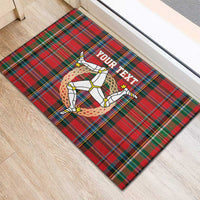 Personalized Isle of Man Triskelion Rubber Doormat Celtic Knots with Red Tartan