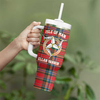 Personalized Isle of Man Triskelion Tumbler With Handle Celtic Knots with Red Tartan