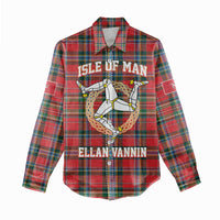 Personalized Isle of Man Triskelion Women Casual Shirt Celtic Knots with Red Tartan