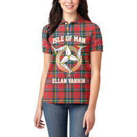 Personalized Isle of Man Triskelion Women Polo Shirt Celtic Knots with Red Tartan