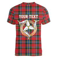 Personalized Isle of Man Triskelion Women V-Neck T-Shirt Celtic Knots with Red Tartan