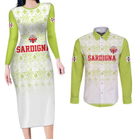 Custom Sardinia Football Couples Matching Long Sleeve Bodycon Dress and Long Sleeve Button Shirt Sardigna Sporty Style