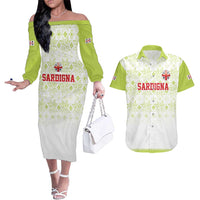 Custom Sardinia Football Couples Matching Off The Shoulder Long Sleeve Dress and Hawaiian Shirt Sardigna Sporty Style