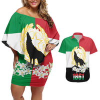 Italian Republic Anniversary of the Unification Couples Matching Off Shoulder Short Dress and Hawaiian Shirt Anniversario dellUnita d'Italia