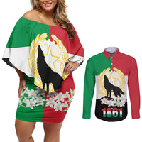 Italian Republic Anniversary of the Unification Couples Matching Off Shoulder Short Dress and Long Sleeve Button Shirt Anniversario dellUnita d'Italia