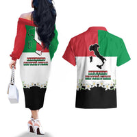 Italian Republic Anniversary of the Unification Couples Matching Off The Shoulder Long Sleeve Dress and Hawaiian Shirt Anniversario dellUnita d'Italia
