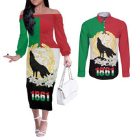 Italian Republic Anniversary of the Unification Couples Matching Off The Shoulder Long Sleeve Dress and Long Sleeve Button Shirt Anniversario dellUnita d'Italia