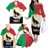 Italian Republic Anniversary of the Unification Family Matching Off The Shoulder Long Sleeve Dress and Hawaiian Shirt Anniversario dellUnita d'Italia
