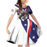 Custom United States Ice Hockey Go Champions Family Matching Off Shoulder Short Dress and Hawaiian Shirt Team USA Eagle Mascot Style