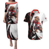 Custom Canada Ice Hockey Go Champions Couples Matching Puletasi and Hawaiian Shirt Team Canada Beaver Mascot Style