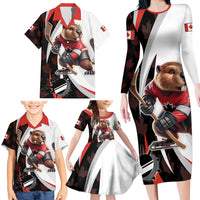 Custom Canada Ice Hockey Go Champions Family Matching Long Sleeve Bodycon Dress and Hawaiian Shirt Team Canada Beaver Mascot Style