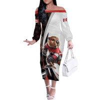Custom Canada Ice Hockey Go Champions Family Matching Off The Shoulder Long Sleeve Dress and Hawaiian Shirt Team Canada Beaver Mascot Style