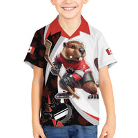 Custom Canada Ice Hockey Go Champions Family Matching Off The Shoulder Long Sleeve Dress and Hawaiian Shirt Team Canada Beaver Mascot Style