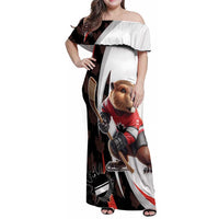 Custom Canada Ice Hockey Go Champions Family Matching Off Shoulder Maxi Dress and Hawaiian Shirt Team Canada Beaver Mascot Style