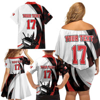 Custom Canada Ice Hockey Go Champions Family Matching Off Shoulder Short Dress and Hawaiian Shirt Team Canada Beaver Mascot Style