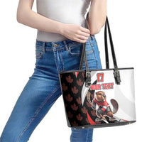 Custom Canada Ice Hockey Go Champions Leather Tote Bag Team Canada Beaver Mascot Style