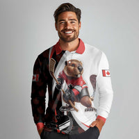 Custom Canada Ice Hockey Go Champions Long Sleeve Polo Shirt Team Canada Beaver Mascot Style