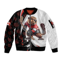 Custom Canada Ice Hockey Go Champions Sleeve Zip Bomber Jacket Team Canada Beaver Mascot Style
