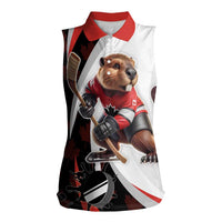 Custom Canada Ice Hockey Go Champions Women Sleeveless Polo Shirt Team Canada Beaver Mascot Style