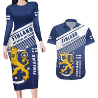 Personalized Finland One Nation One Culture Couples Matching Long Sleeve Bodycon Dress and Hawaiian Shirt A Crowned Lion with Flag