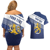 Personalized Finland One Nation One Culture Couples Matching Off Shoulder Short Dress and Hawaiian Shirt A Crowned Lion with Flag