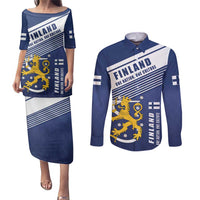 Personalized Finland One Nation One Culture Couples Matching Puletasi and Long Sleeve Button Shirt A Crowned Lion with Flag