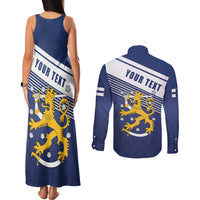 Personalized Finland One Nation One Culture Couples Matching Tank Maxi Dress and Long Sleeve Button Shirt A Crowned Lion with Flag