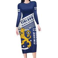 Personalized Finland One Nation One Culture Family Matching Long Sleeve Bodycon Dress and Hawaiian Shirt A Crowned Lion with Flag