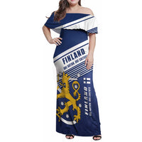 Personalized Finland One Nation One Culture Family Matching Off Shoulder Maxi Dress and Hawaiian Shirt A Crowned Lion with Flag
